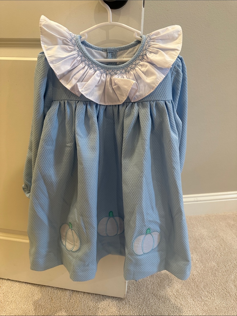 Light Blue Pumpkin Ruffle-Trim Girls Dress